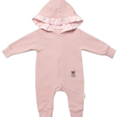 Baby Nellys Teplákový overal s kapucňou a volánikom, New Bunny - púdrová, veľ. 86