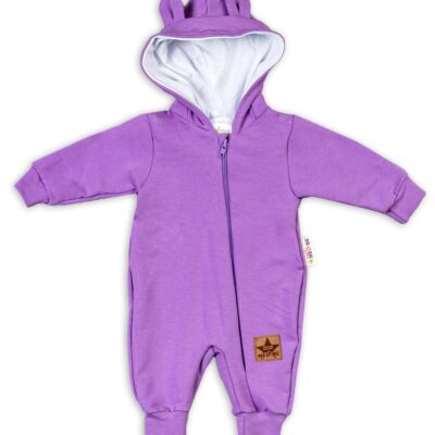 Baby Nellys ® Teplákový overal s kapucňou - fialový