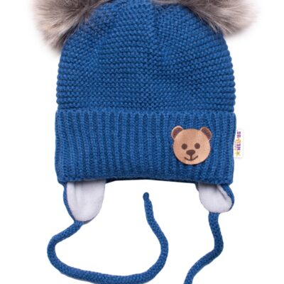 Baby Nellys: Zimná čiapka Teddy Bear s fleecom (tm. modrá/sivá)