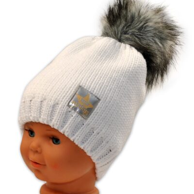 BABY NELLYS: Biela zimná čiapka s bambulkou