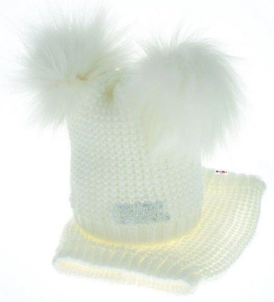 Baby Nellys: Zimná čiapka s komínom (biele bambuľky)