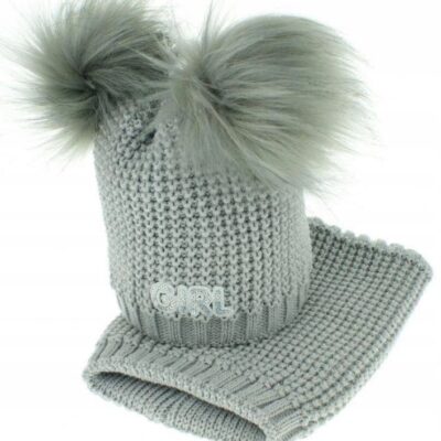 Baby Nellys: Zimná čiapka s komínom (sivé bambuľky)