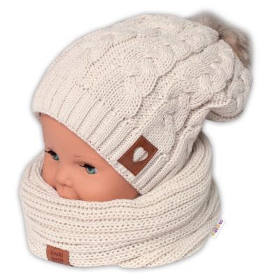 Baby Nellys: Čiapka + komín Love (béžová)