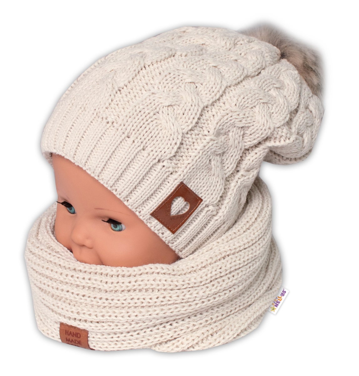 Baby Nellys: Čiapka + komín Love (béžová)