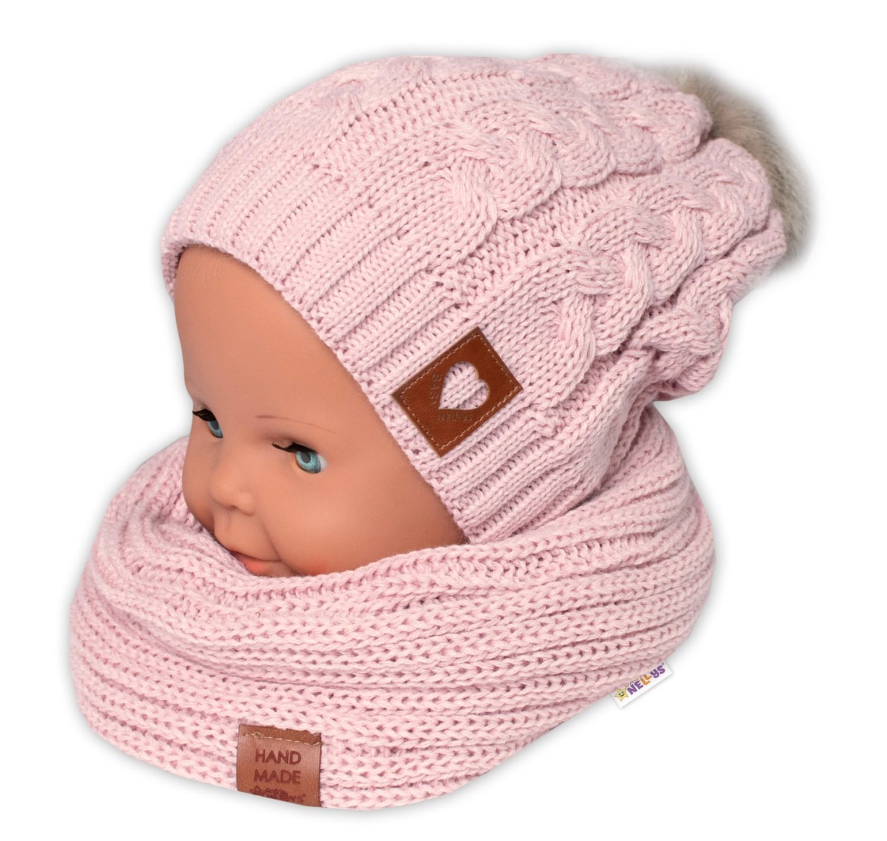 Baby Nellys: Čiapka + komín Love (púdrová)