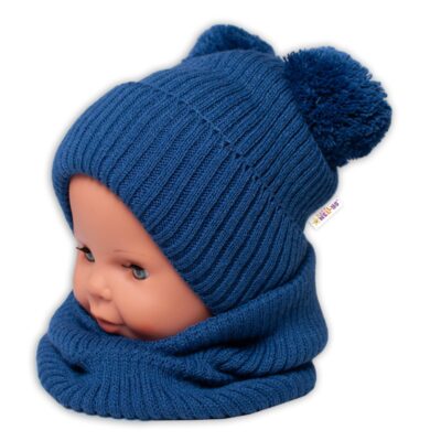 Baby Nellys: Čiapka + nákrčník (granátová s brmbolcami)