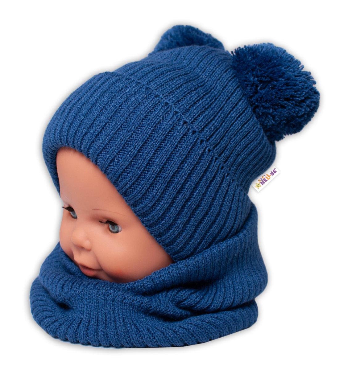 Baby Nellys: Čiapka + nákrčník (granátová s brmbolcami)