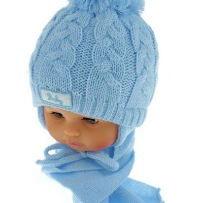 Baby Nellys: Zimná čiapočka so šálom Baby Bear (modrá)