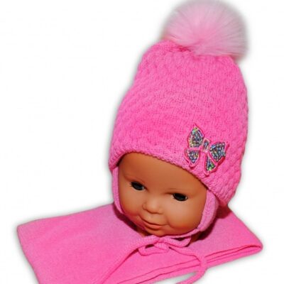BABY NELLYS: Zimná čiapočka Mašlička (pastel. ružová)