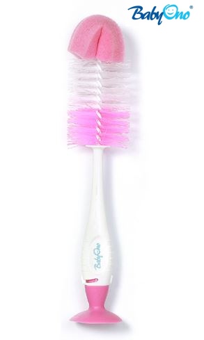 BabyOno: Ružová kefa na fľaše s prísavkou