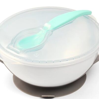 BabyOno: Miska s prísavkou a lyžičkou (mätová/sivá)