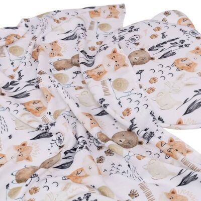 Bambusová 2D sada do postieľky, dečka + vankúšik, Bamboo Happy Animals, biela