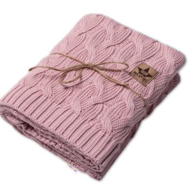 Bambusová detská pletená deka Baby Nellys, vzor pletený vrkoč, 80 x100 cm, púdrová
