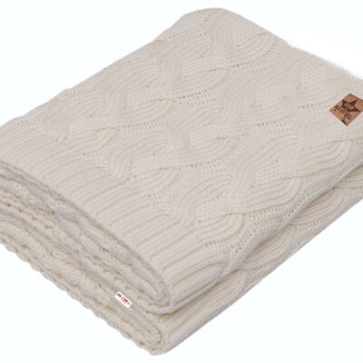 Bambusová detská pletená deka, vzor pletený vrkoč, 80 x100 cm, smotanová