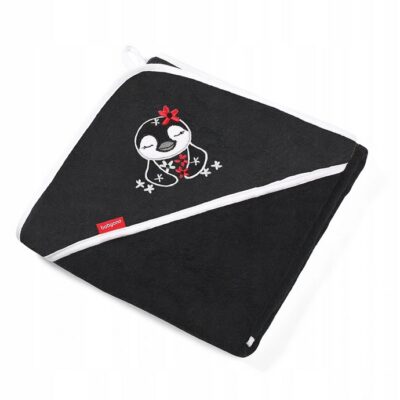 Bambusová osuška s kapucňou Tučniak 85x85cm (čierna)