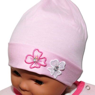 Baby Nellys: Bavlnená čiapočka Kvetinky (sv. ružová)
