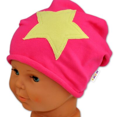 Bavlnená čiapočka s hviezdou Baby Nellys ® - malinová, vel. 98