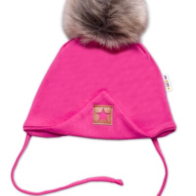 Bavlnená dvojvrstvová čiapka s brmbolcom na zaväzovanie Star - ružová