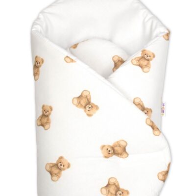 Bavlnená novorodenecká zavinovačka, Míša - biela s potlačou