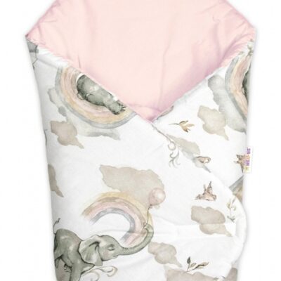 Bavlnená novorodenecká zavinovačka, Slon a Dúha, biela/růžová