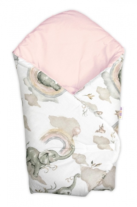 Bavlnená novorodenecká zavinovačka, Slon a Dúha, biela/růžová
