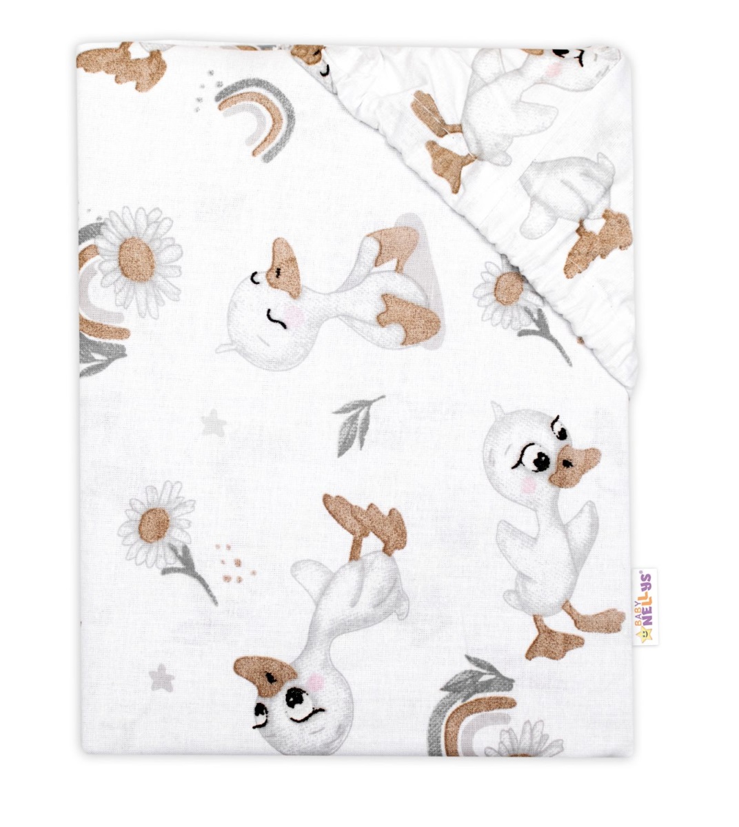 Bavlnená prestieradlo do postieľky, Kačiatko, biela/béžová, 140x70 cm