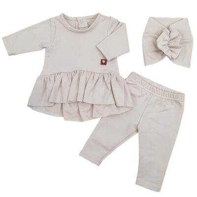 Bavlnená sada, 3D, tunika, legíny, turban - sv. béžová