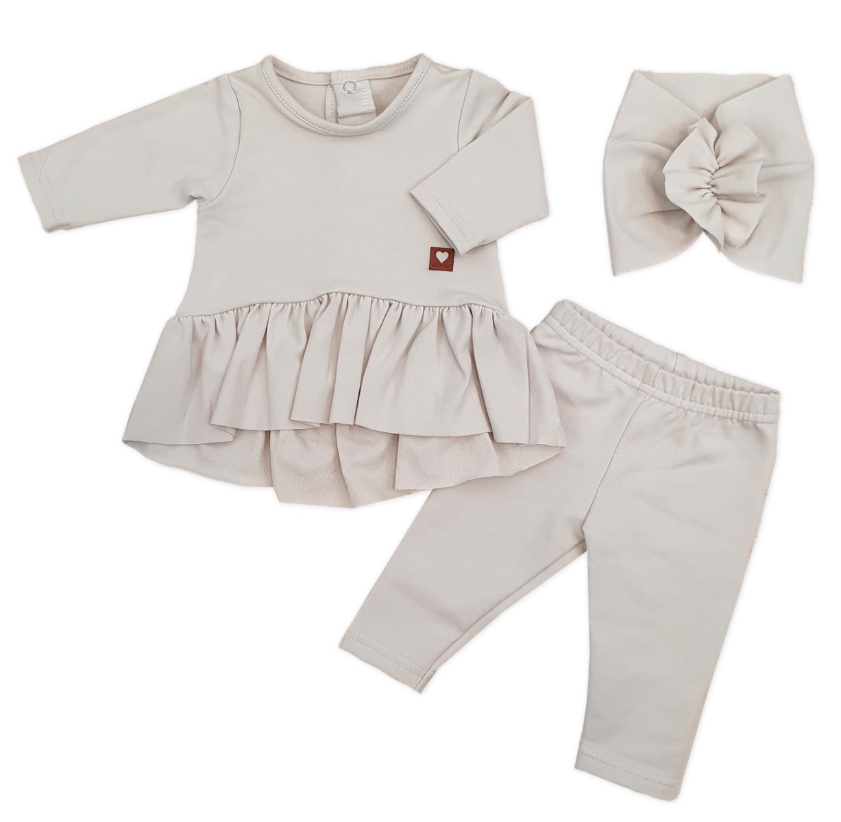 Bavlnená sada, 3D, tunika, legíny, turban - sv. béžová