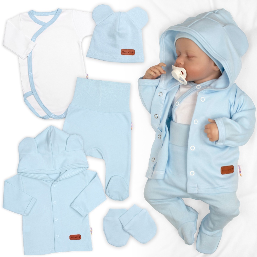 Bavlnená súprava pre bábätko do pôrodnice 5D, Made with love, baby blue