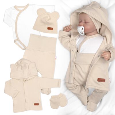 Bavlnená súprava pre bábätko do pôrodnice 5D, Made with love, béžová