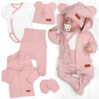 Bavlnená súprava pre bábätko do pôrodnice 5D, Made with love, pudrová, veľ. 56