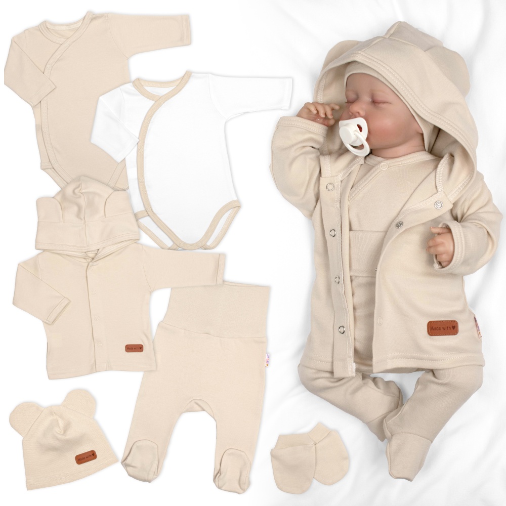 Bavlnená súprava pre bábätko do pôrodnice 6D, Made with love, béžová, veľ. 56