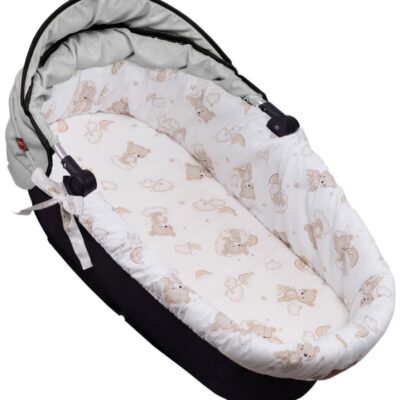 Bavlnená vložka do kočíkov/koše s penovým matracom, Malý medvedík. béžová/biela