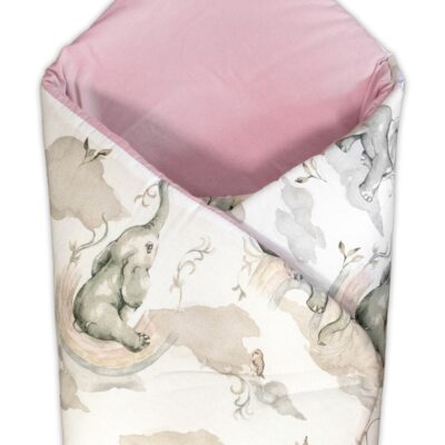 Bavlnená zavinovačka s kokosovou vložkou, Slon a Dúha, biela/ružová