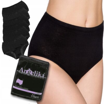 Bavlnené nohavičky Angelika s vysokým pásom, 6ks v balení, čierné
