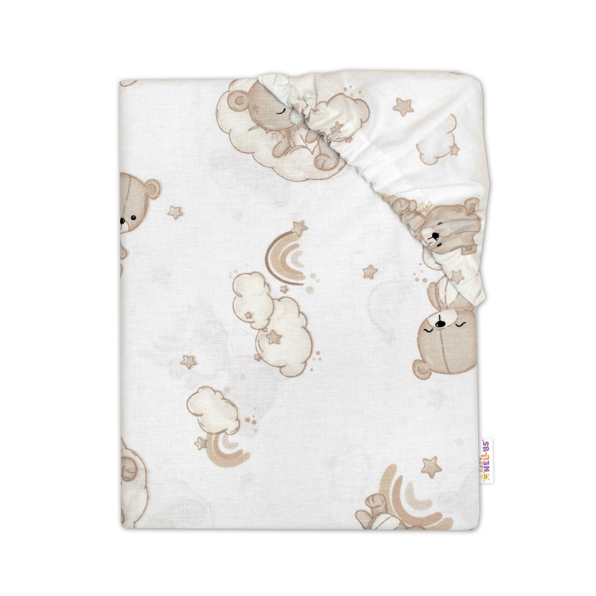 Bavlnené prestieradlo do postieľky, Malý Macko, biela/béžová, 140x70 cm