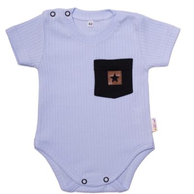 Bavlnené rebrované body s kapsičkou, kr. rukáv, Summer Boy, sv. modré, veľ.62