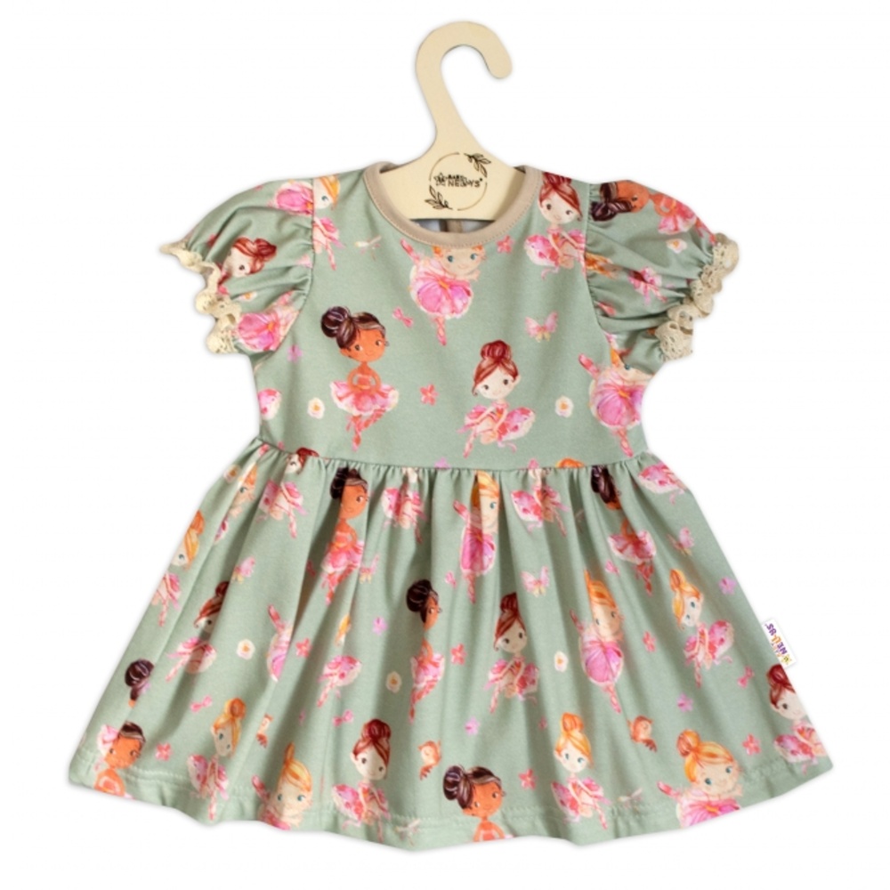 Bavlnené šatôčky s ozdobným rukávom Baletka, Baby Nellys, olivové, veľ. 92