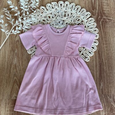 Bavlnené šaty s riasením, kr. rukáv, Puntík, Mamatti, ružová, veľ. 104/110