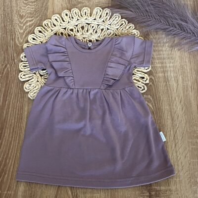 Bavlnené šaty s riasením, kr. rukáv, Puntík, Mamatti, slivkové