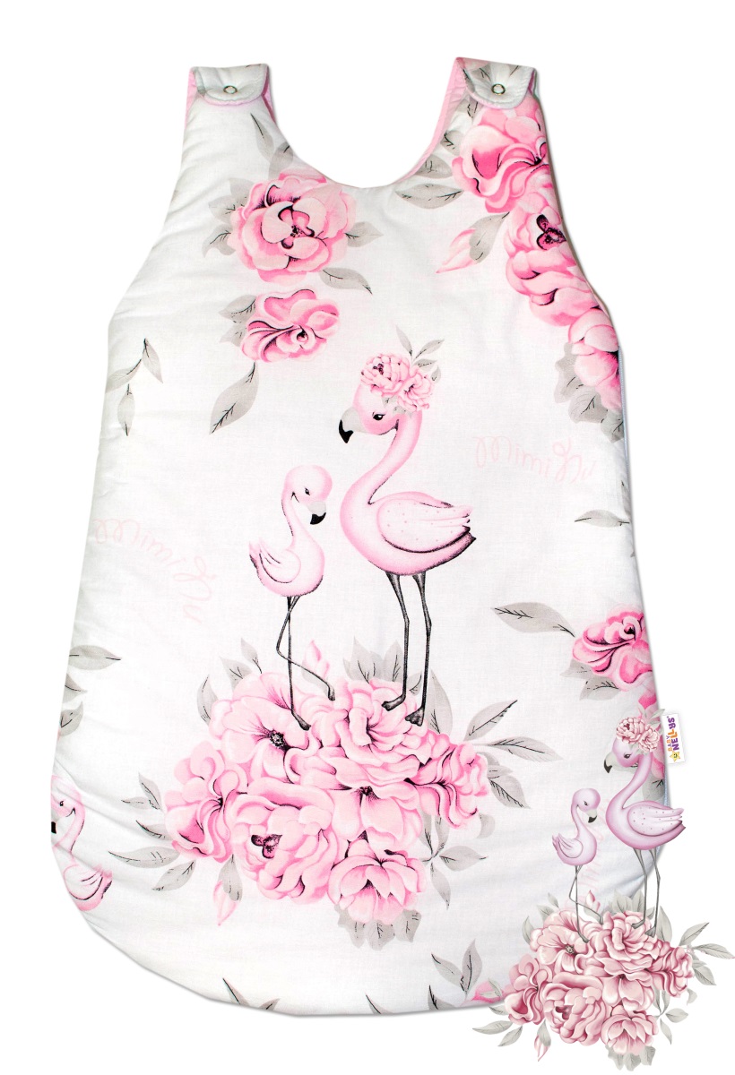 Baby Nellys: Bavlnený spací vak Plameniak 70cm (ružový)