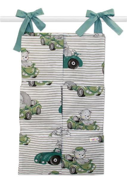 Bavlnený vreckár na postieľku Baby Car (zelený)