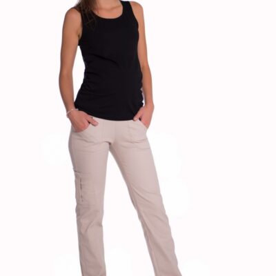 Be MaaMaa Bavlnené, tehotenské nohavice s vreckami - béžové