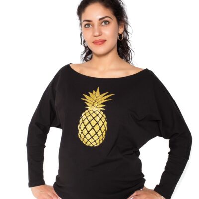 Be MaaMaa Tehotenská mikina, triko Ananas - čierné - M