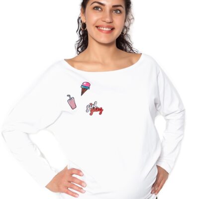 Be MaaMaa Tehotenská mikina, triko s aplikacjou - biele - L