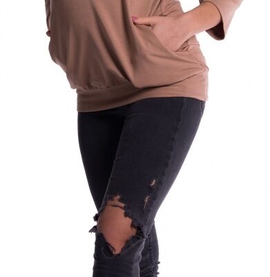 Be MaaMaa Tehotenské a dojčiace teplákové triko - béžové, vel´. XXL