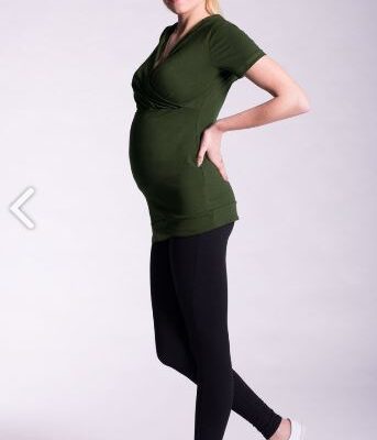 Be MaaMaa Tehotenské a dojčiace tričko s kapucňou, kr. rukáv - khaki