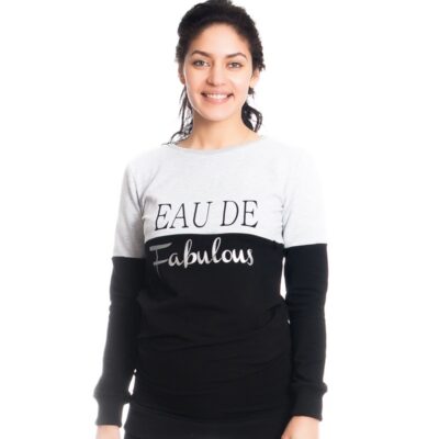 Be MaaMaa Tehotenské a dojčiace triko/mikina Fabulous, dl. rukáv, čierno-sv. sivá, vel. XS