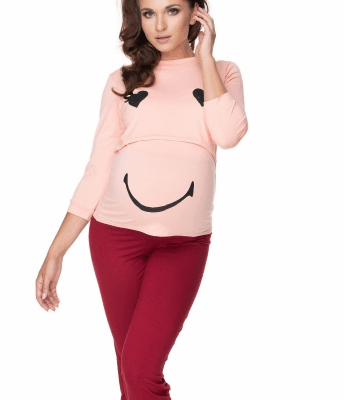 Be Maamaa Tehotenské, dojčiace pyžamo 3/4 s dl. rukávom - růžovo/bordo, veľ. XXL