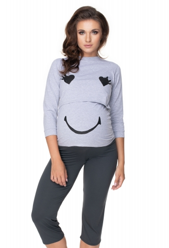 Be Maamaa Tehotenské, dojčiace pyžamo 3/4 s dl. rukávom - šedá/grafit, veľ. XXL